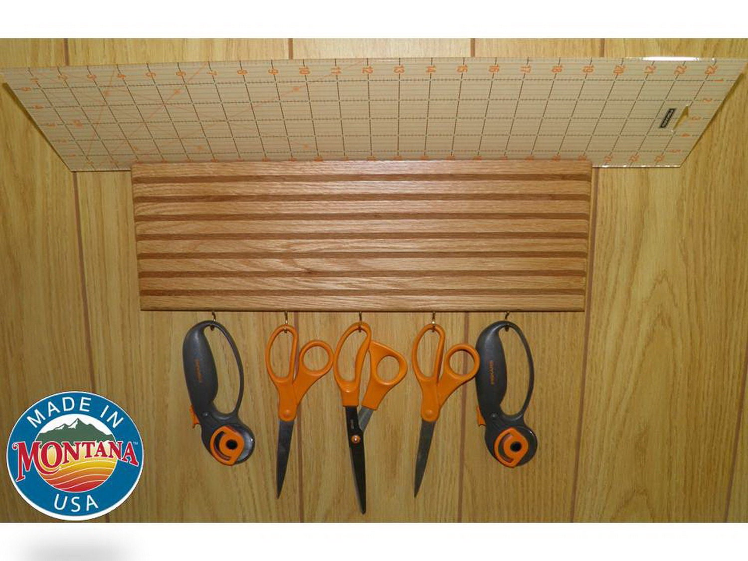 Quilting ruler holder with 5 cup hooks wall mounted 8 slots