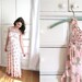 Vintage 1960's Soft Pink and Floral Print Macrame Halter Maxi Dress