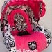Custom Boutique Black and White Large Damask Hot Pink Infant Car Seat Cover 5 piece set