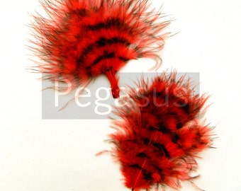 Loose Stencil Grizzly Marabou feathers RED (12 pieces) for wedding bouquet, shoe clip, fascinators, boutonniere
