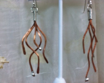 Sterling Silver and Copper Branch Dangle Earrings
