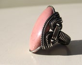 Pink Stone Ring, Rose Smoke, Recycled Oxidized Sterling Silver, Handmade Jasper Jewelry - HardCandyGems