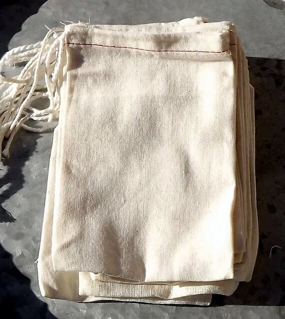 White Cloth Drawstring Bags Set of 10 4 x 6