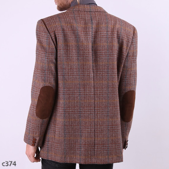 Mens Jacket with Elbow Patches / 70s Equestrian Sport Coat / M