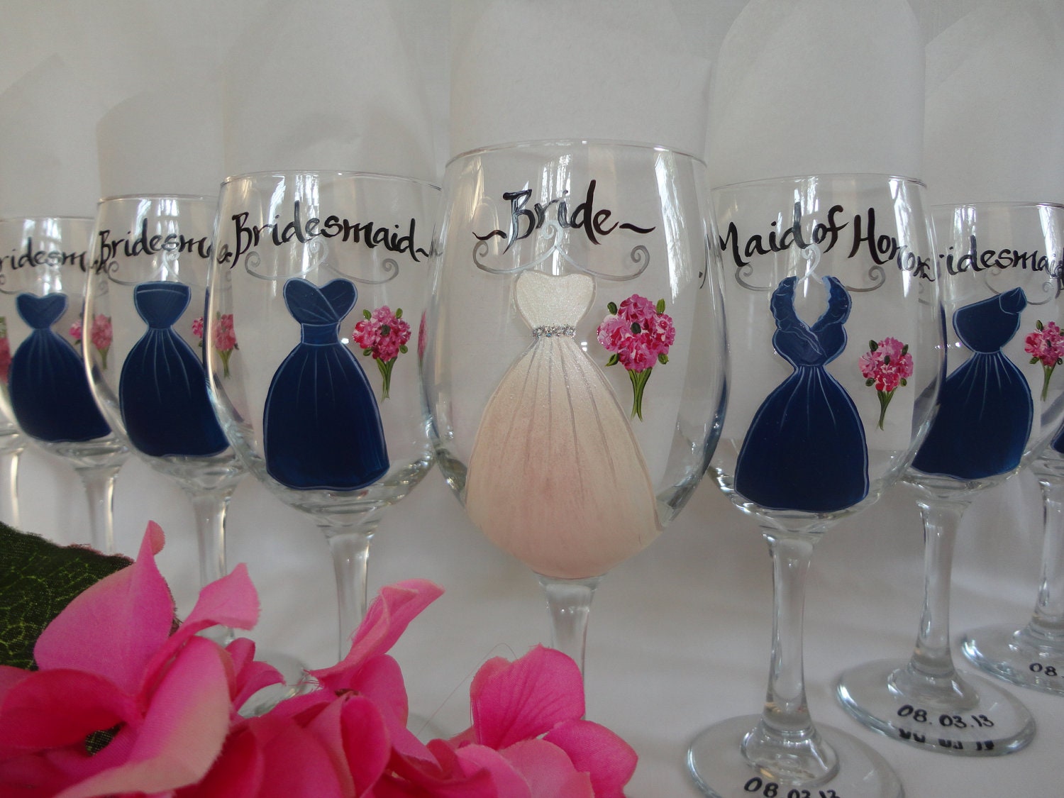 Hand Painted Bridal Party Wine Glasses PERSONALIZED to MATCH