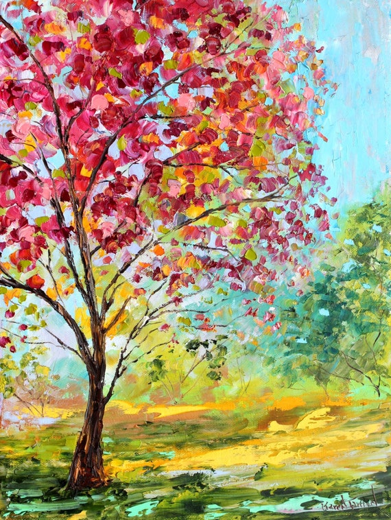 Original oil painting Summer Blossoms Tree on canvas by Karen