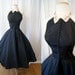 1950's Designer Emma Domb new look halter black taffeta party dress with pale pink hand beaded collar rockabilly holiday - size Medium