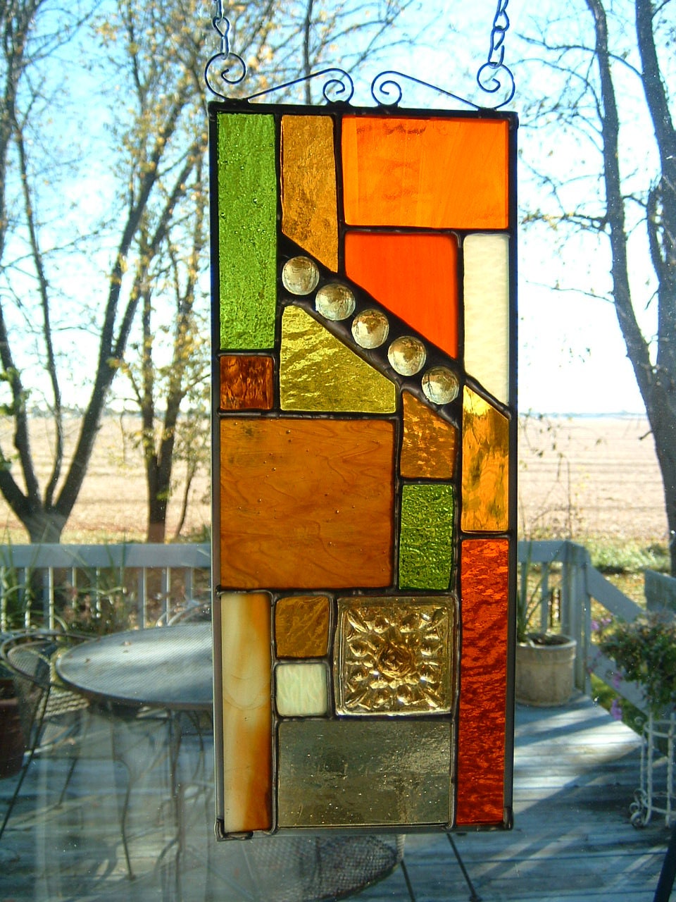 Stained Glass Amber Abstract Panel