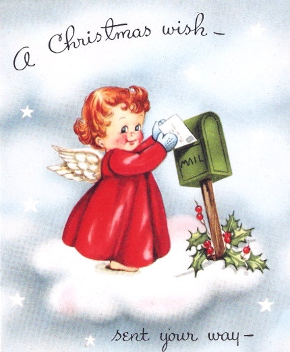 Vintage Christmas Card Cute Little Angel and by PaperPrizes