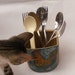 Ceramic Rooster Painted on a Square Cup or Vase, Utensil Holder, Ready to Ship - School Pencil Holder or Bookend item