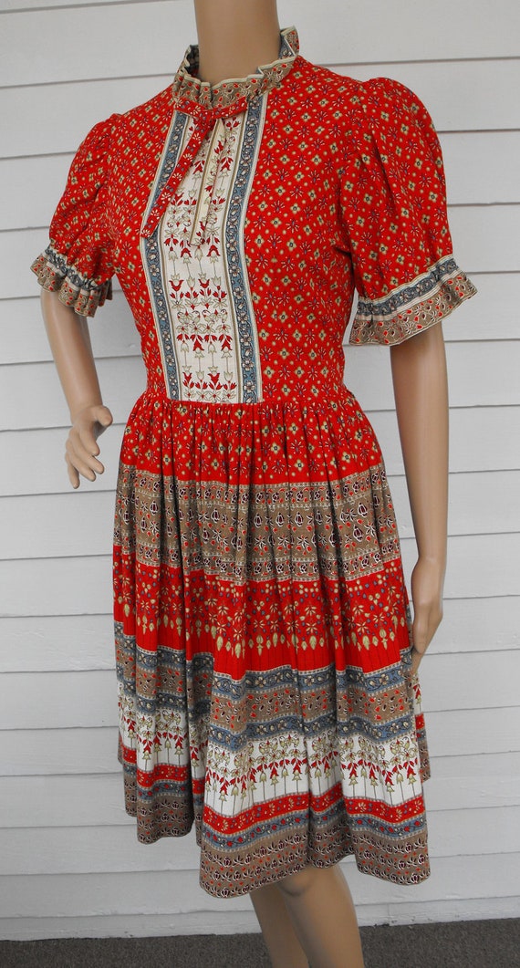 Vintage Red Dress German Folkloric Square Dance Dancing Floral