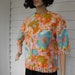 Vintage 60s Button Back Top Bright Floral Print L