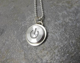 Power Up Silver - PENDANT ONLY, Sterling Silver Handmade Recycled MAC Power Button Necklace, gift, anniversary, birthday, wedding