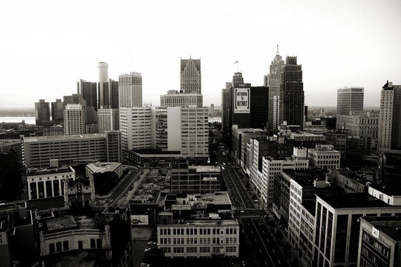 Items Similar To Black And White Downtown Detroit Skyline Photography 