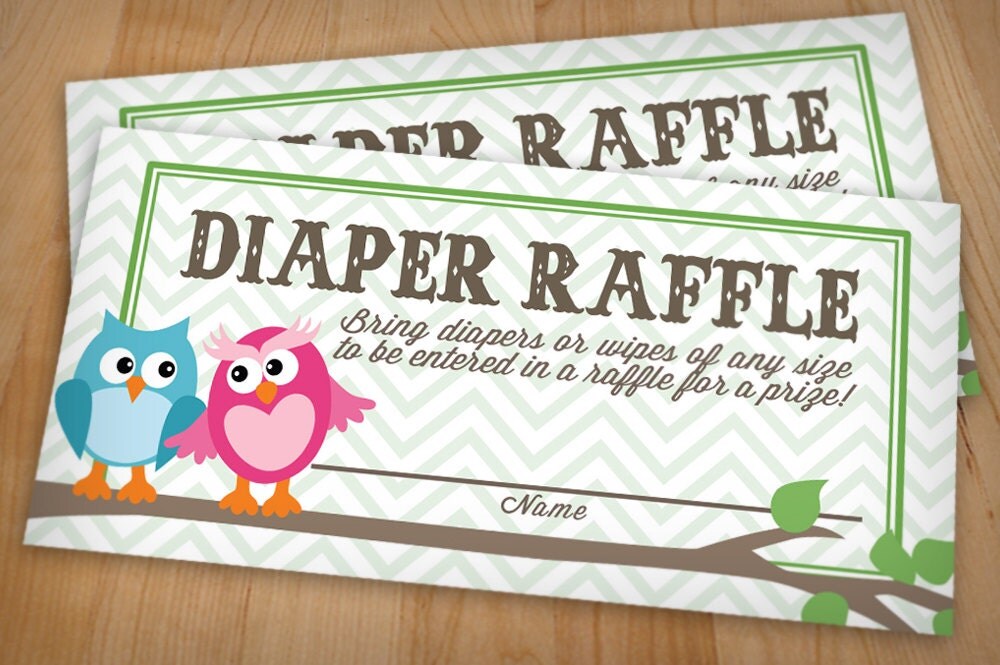 owl diaper raffle ticket in pink and teal instant printable