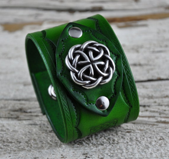 Celtic Emerald Leather Cuff by Northernleather on Etsy