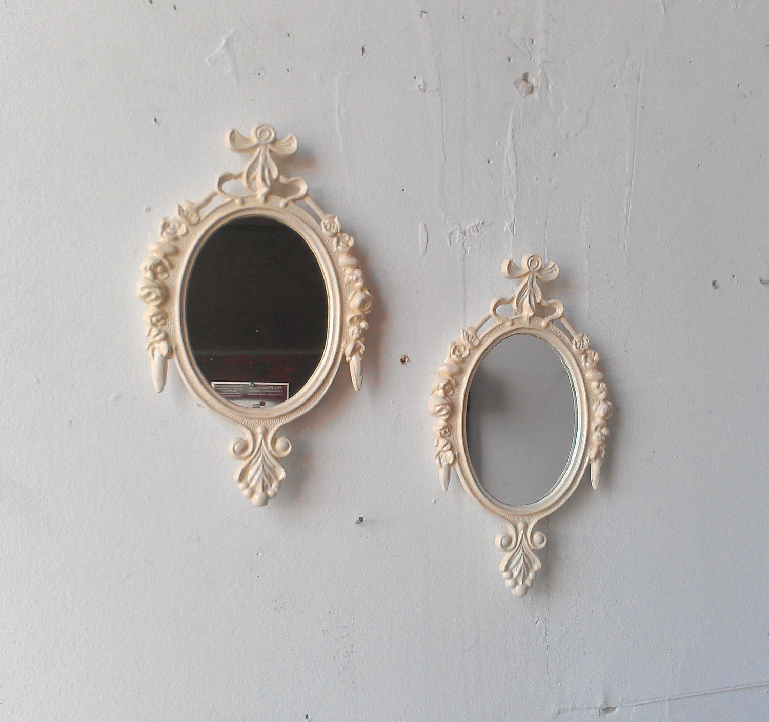 Vintage White Mirror Set of Two in Matching Brass Italy Frames