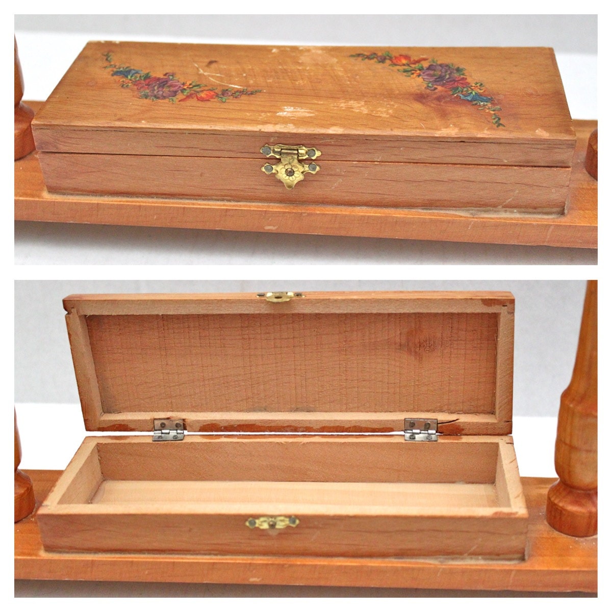 vintage wood embroidery hoop on stand // small storage box