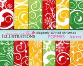 Elegantly Swirled Christmas Digital Papers - Commercial Use OK - Christmas Digital Backgrounds - Christmas Digital Papers Il_170x135