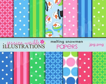 Melting Snowmen Cute Digital Christmas Papers for Card Design, Scrapbooking, and Web Design