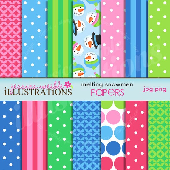 Melting Snowmen Cute Digital Christmas Papers for Card Design, Scrapbooking, and Web Design Il_570xn