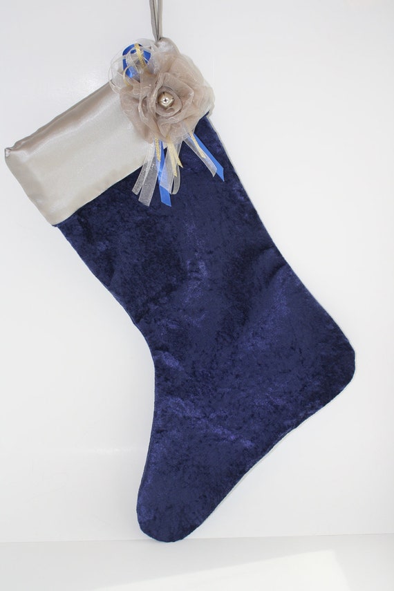 Velvet Christmas Stocking in Dark Blue