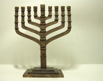 Tree of Life Menorah Cast Bronze 9 Candle for Hanukkah or