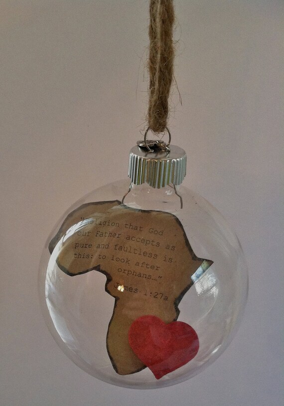 Africa Glass Ornament Adoption with felt heart