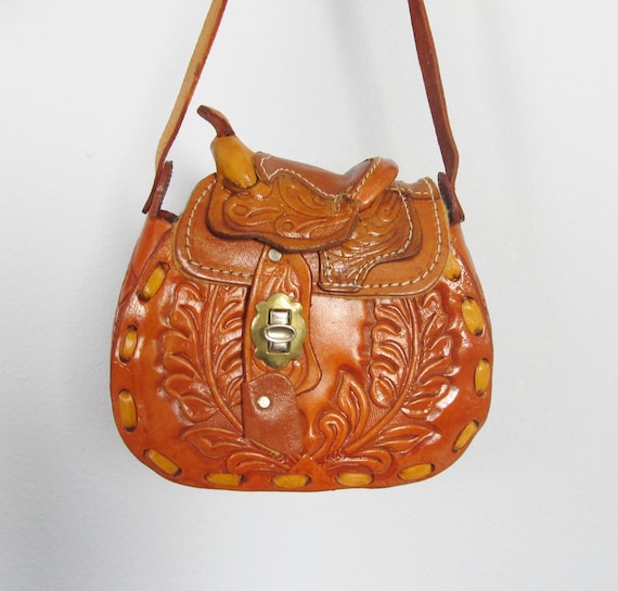 Vintage Hand Tooled Leather Saddle Purse /// Western Cowgirl