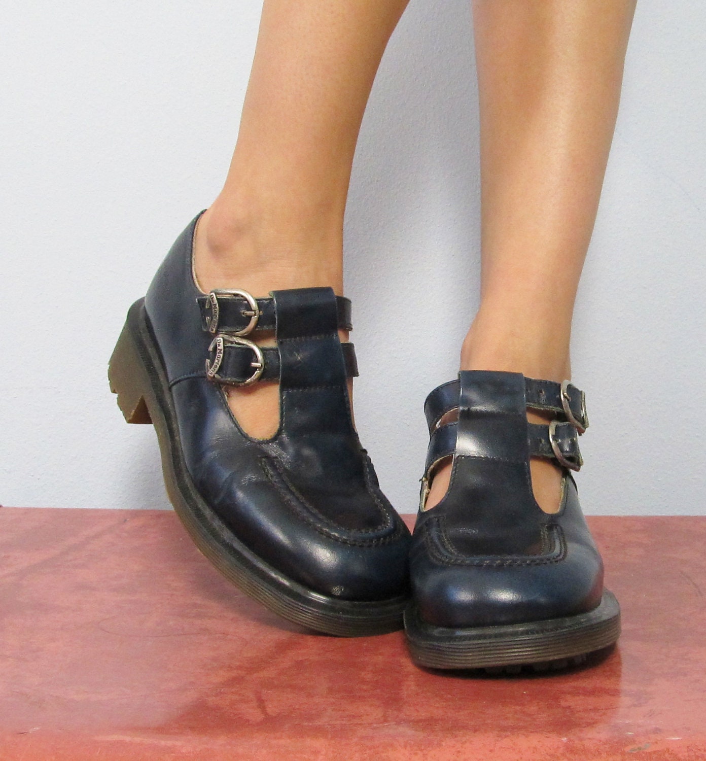 Vintage Navy Blue Leather Mary Jane DOC Martens Shoes Size 5