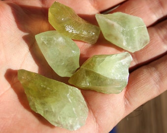 5 Green Calcite Crystals Natural Rough Medium Semi Precious Stone Specimen