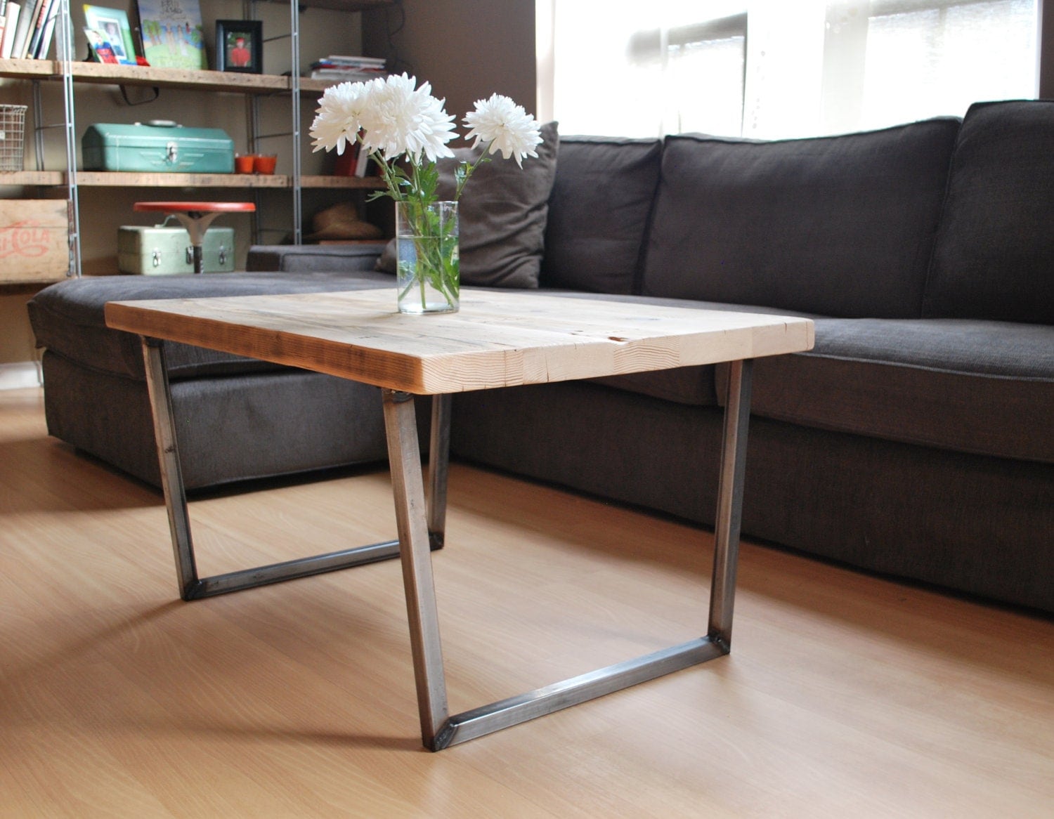 Wood Coffee table with square steel legs made of by ...