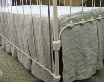 Washed Linen Tailored Crib Skirt Separate-Pleated Crib Skirt-Inverted Box Pleat Crib Skirt-Your Linen Color Choice-Crib Skirt Made to Order