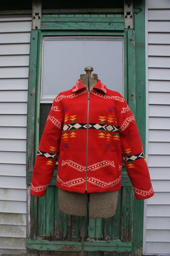 Pendleton Red Navajo Print Wool Jacket size Small