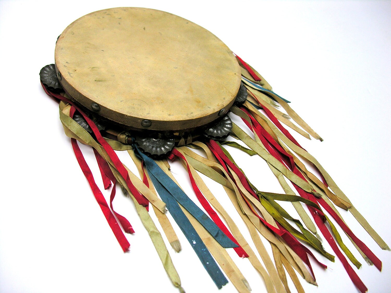 Vintage Gypsy Tambourine Multicolored Ribbons Boho Hippie