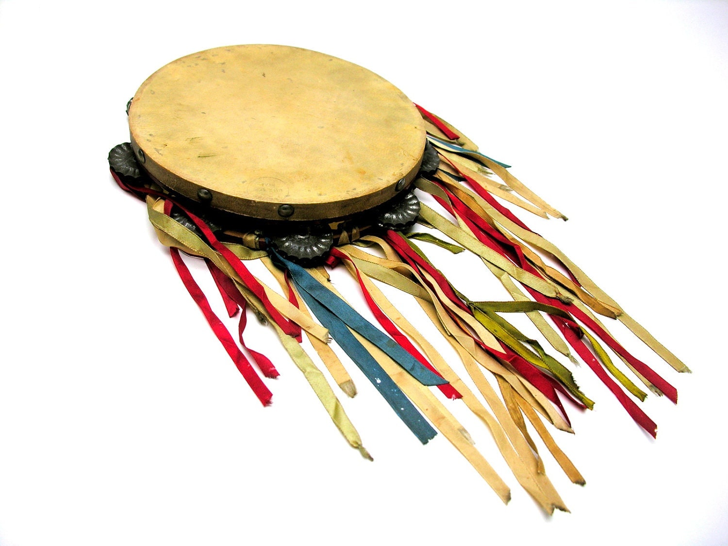 Vintage Gypsy Tambourine Multicolored Ribbons Boho Hippie