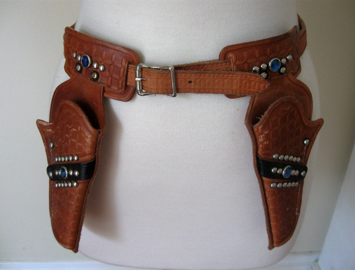 Vintage Double Holster for Toy Cap Guns Jeweled and Patterned