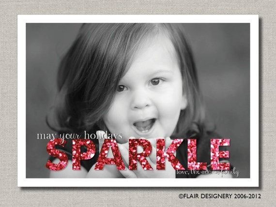 Photo Holiday Card - Set of 25 Photo Cards - Glitter Wishes by Flair Designery Il_570xn