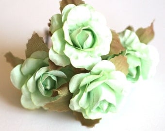 Mint Rose, Bridal Hair Accessories, Wedding Accessories, Bridesmaid Hair Flower, Light Green Hair Flower, Brass Bobby Pin Set of 4