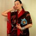 Lotus of the Blue Lagoon / Wool Woven Shawl Wrap / OOAK Hand Embroidery Stole / Brown Red Yellow Blue / Eco Friendly / Winter Accessoires
