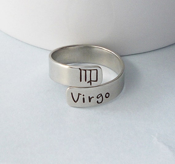 Zodiac Ring Handstamped Sterling Silver Adjustable by wsayle