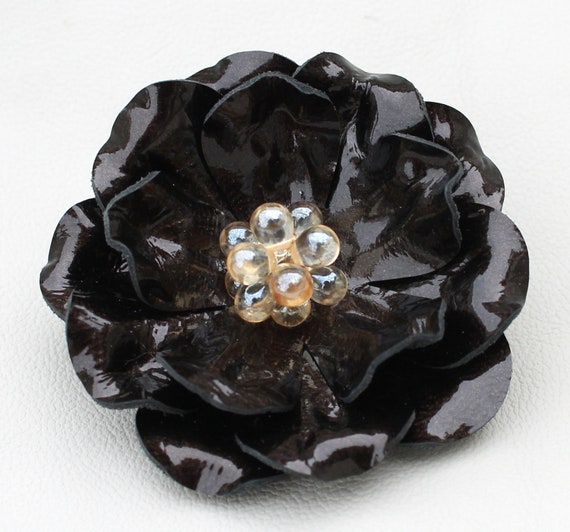 Items similar to Patent leather flower hair clip / pin or ponytail ...