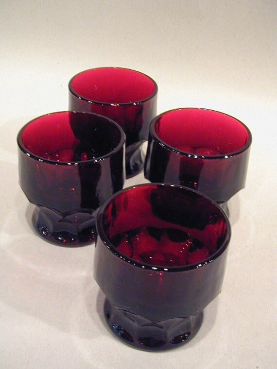 Vintage Ruby Red Tumblers Juice Glasses Anchor Hocking