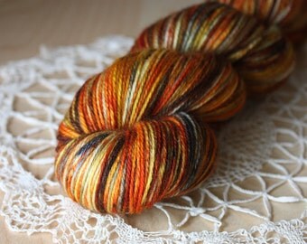 Hand Dyed Yarn / Fingering Weight / Pumpkin Burnt Orange Russet Charcoal Superwash Merino Wool / Gifts for Knitters Crocheters