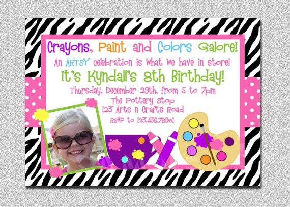 Zebra Hot Pink Art Party Invitation Il_570xn