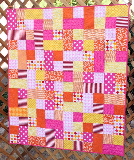 Pink Orange and Yellow Quilt Lap Quilt Toddler Quilt