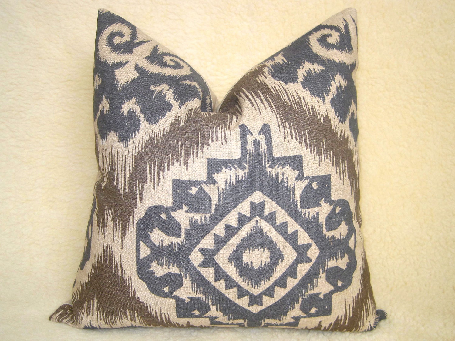 Medallion Ikat Designer Pillow 18 inch Slate Blue Gray