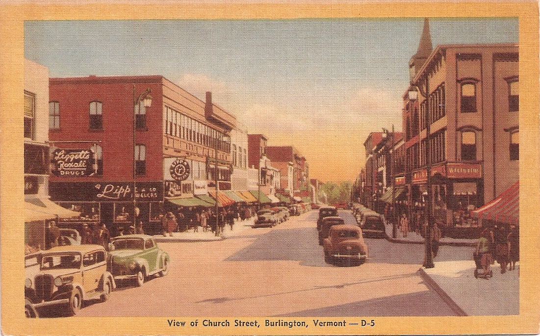 Vintage Burlington Vermont Linen Postcard Church Street