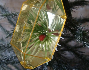 Vintage Jewel Brite Reflected Flower Poinsettia Christmas Plastic Christmas Ornament