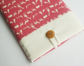 iPad case sleeve for ipad 2, new ipad -PADDED - FRONT POCKET- Zoo in pink